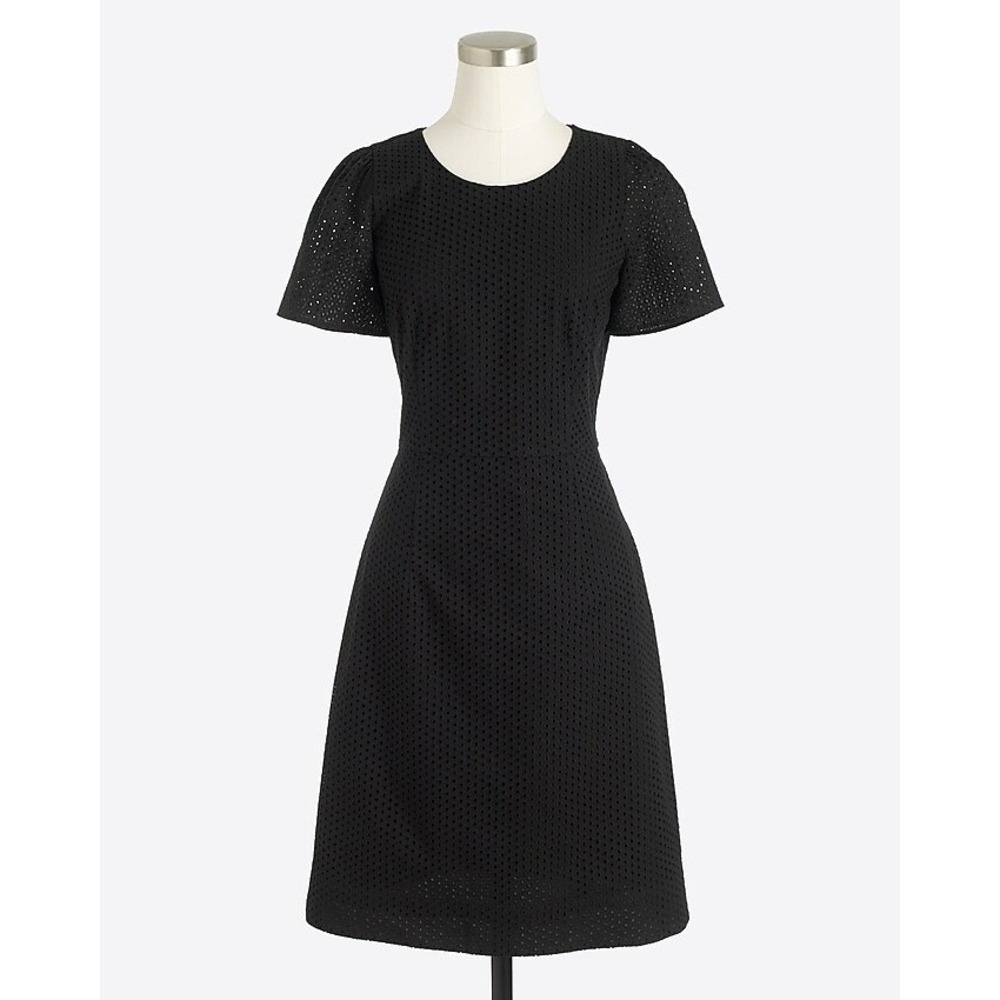 J. Crew Eyelet Dress Black Flutter Sleeve Mini Dress Size 6‎